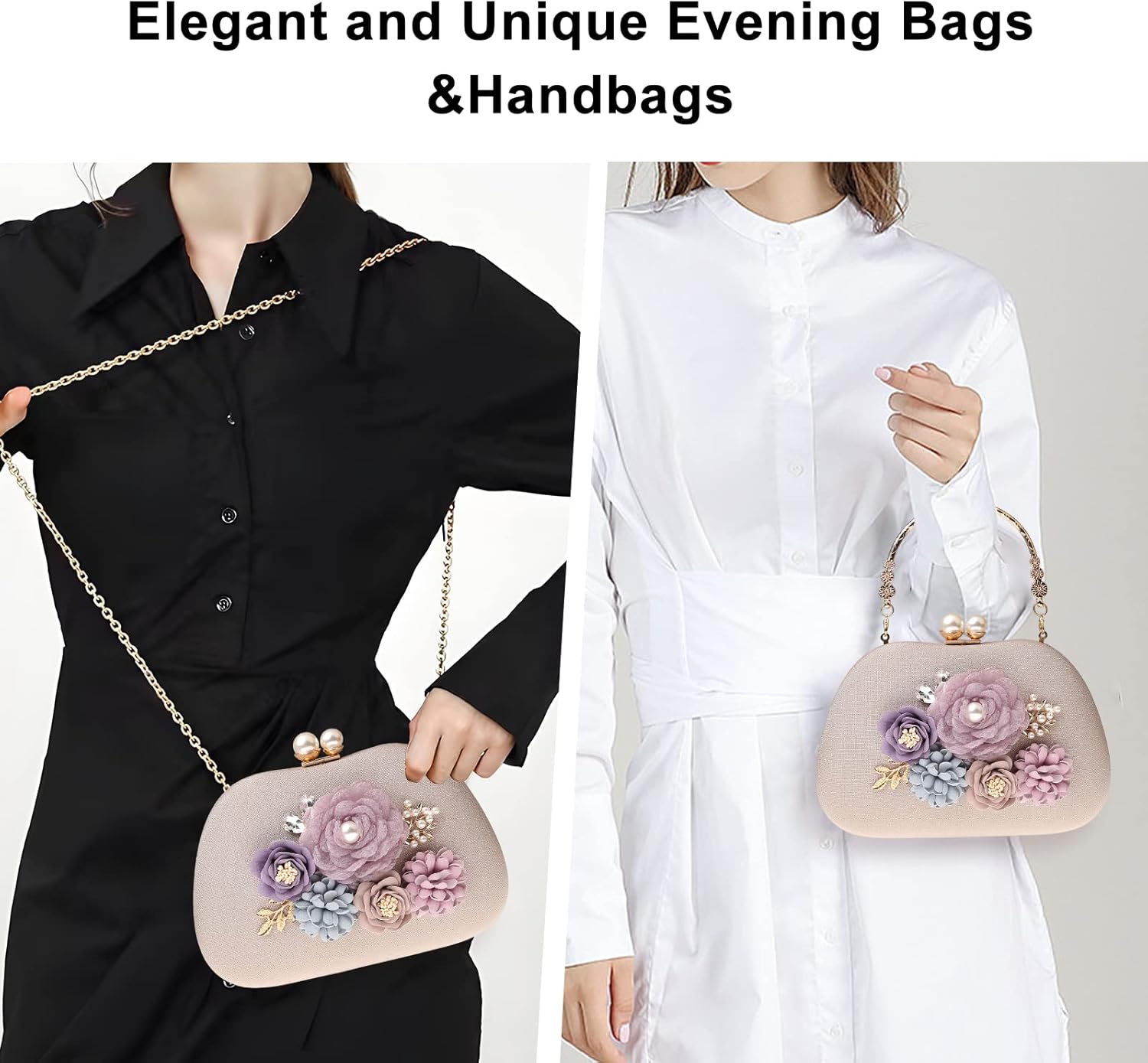 Evening HandBags for Women Flower Wedding Clutch Purse Satin Floral Ladies Party Crossbody Bag - Image 7