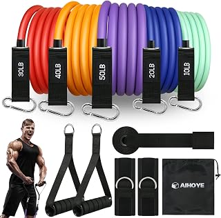 Aihoye 150lbs Resistance Bands Set with Handles, Door Anchor & Ankle Straps - Workout Bands for Strength Training, Physical Therapy & Home Gym