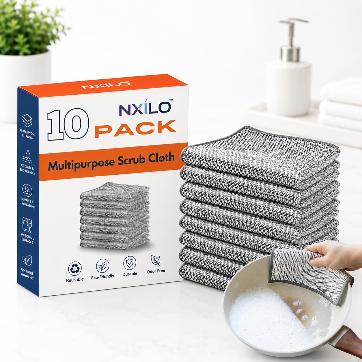 Double Layer Nxilo Scrubber for Kitchen (10 Pack) - Multipurpose Steel Scrubber for Kitchen, Scratch-Free Dish Wash Stainless Steel Cloth for Utensils, Pans & Sinks-image-32