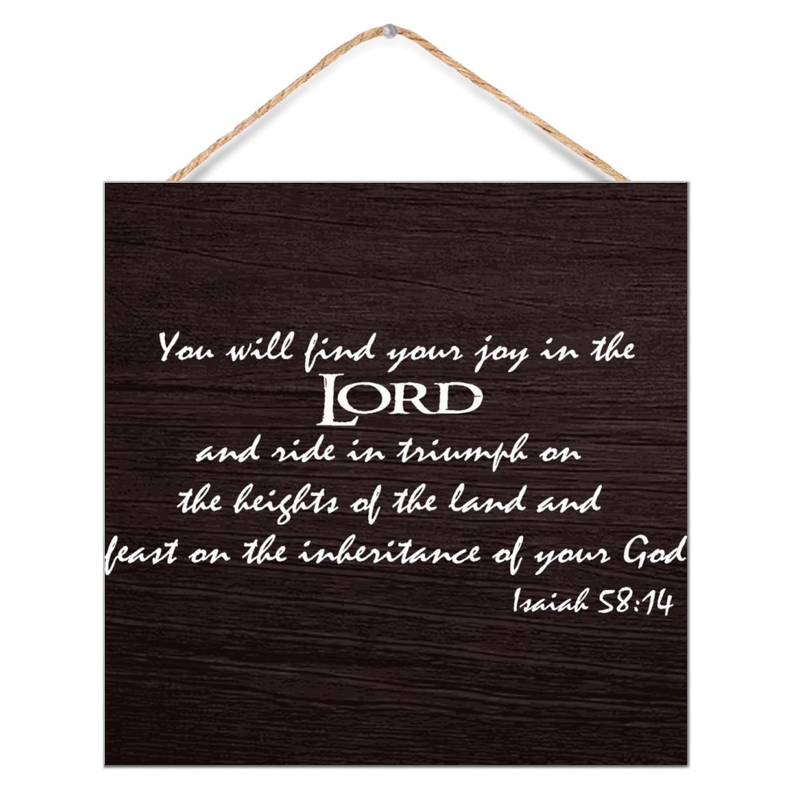 Placa de madera con versículo bíblico Isaías 58:14 que inspira paz
