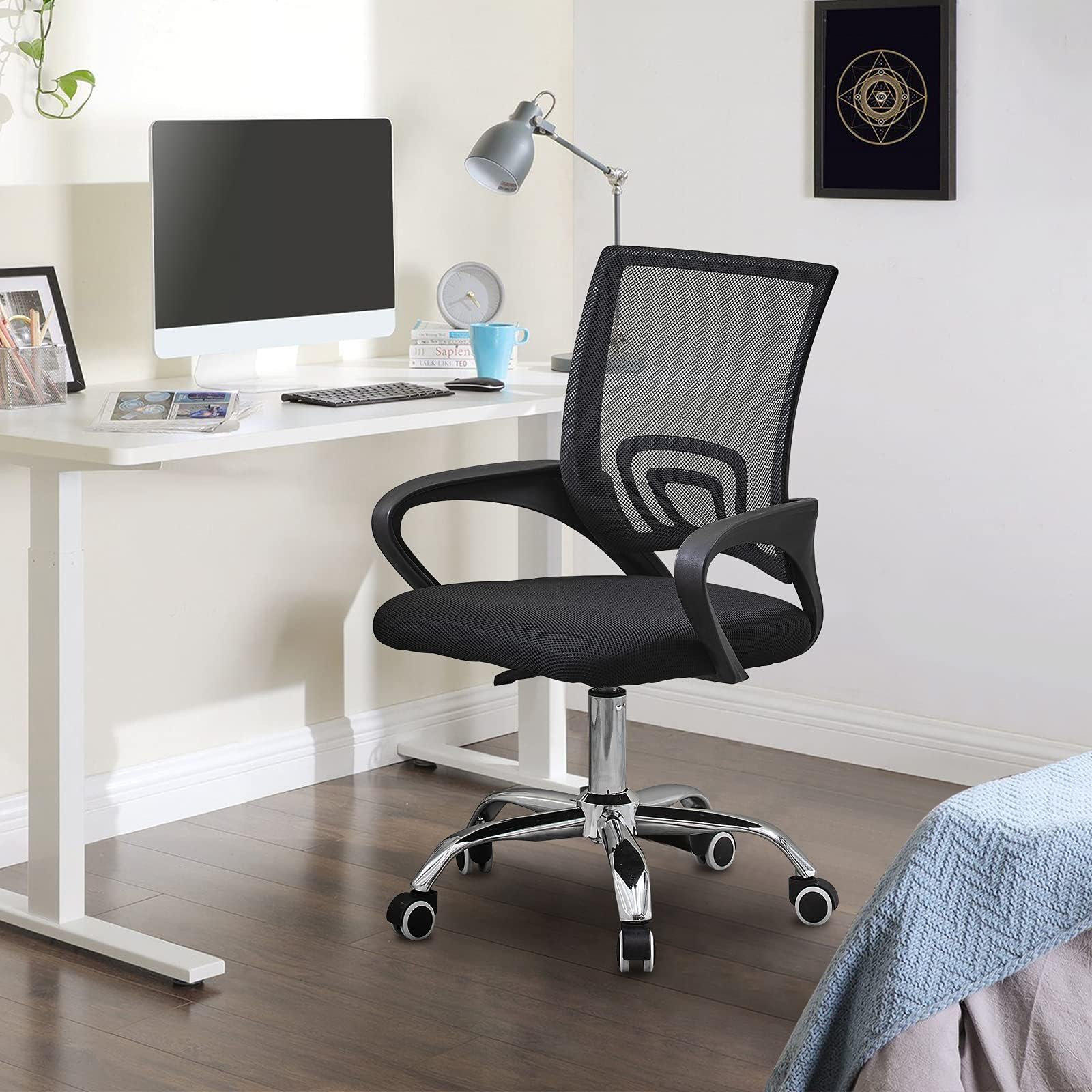 CLIPOP Black Mesh Office Chair, Modern Computer Desk Chair with Lumbar Support Height Adjustable Executive Task Chair for Home Office Furniture