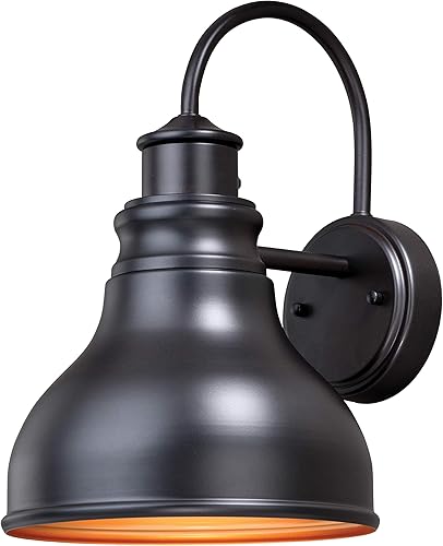 VAXCEL Delano - Paquete de 2 apliques de pared para exteriores, 1 luz de bronce bruñido al aceite y dorado claro y dorado claro, pantalla de acero