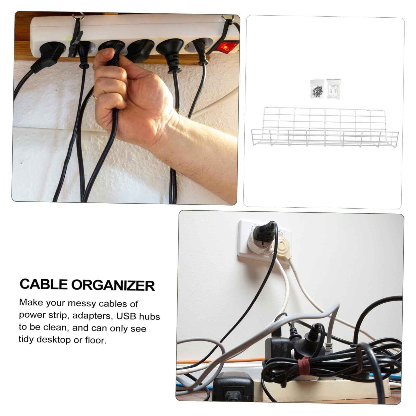 Organisateur de Câbles sous Table 1 Pièce en Fer Blanc