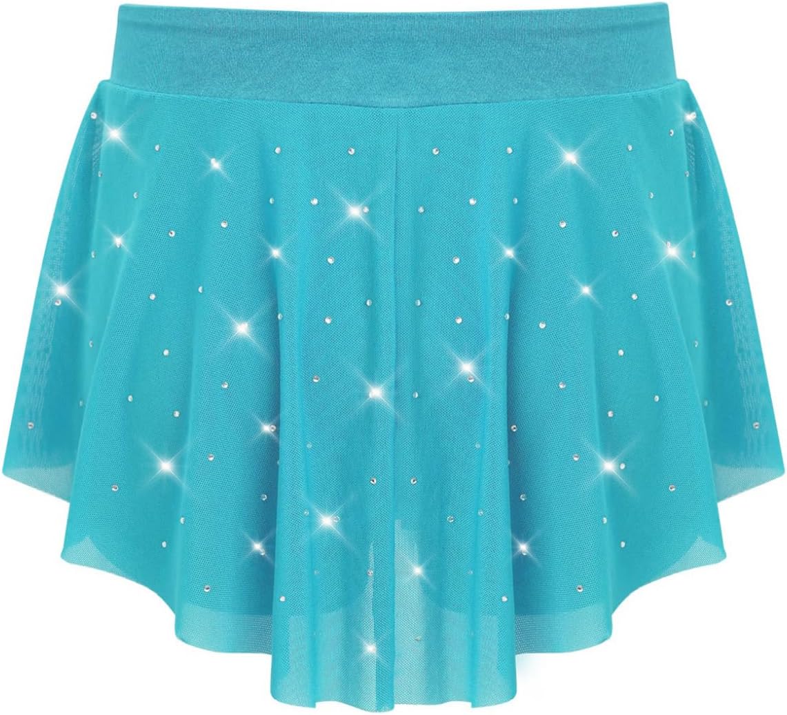 Hansber Kids Girls Rhinestone Dance Skirt V-Front Elastic Waist Skirt with Built-in Shorts for Performance