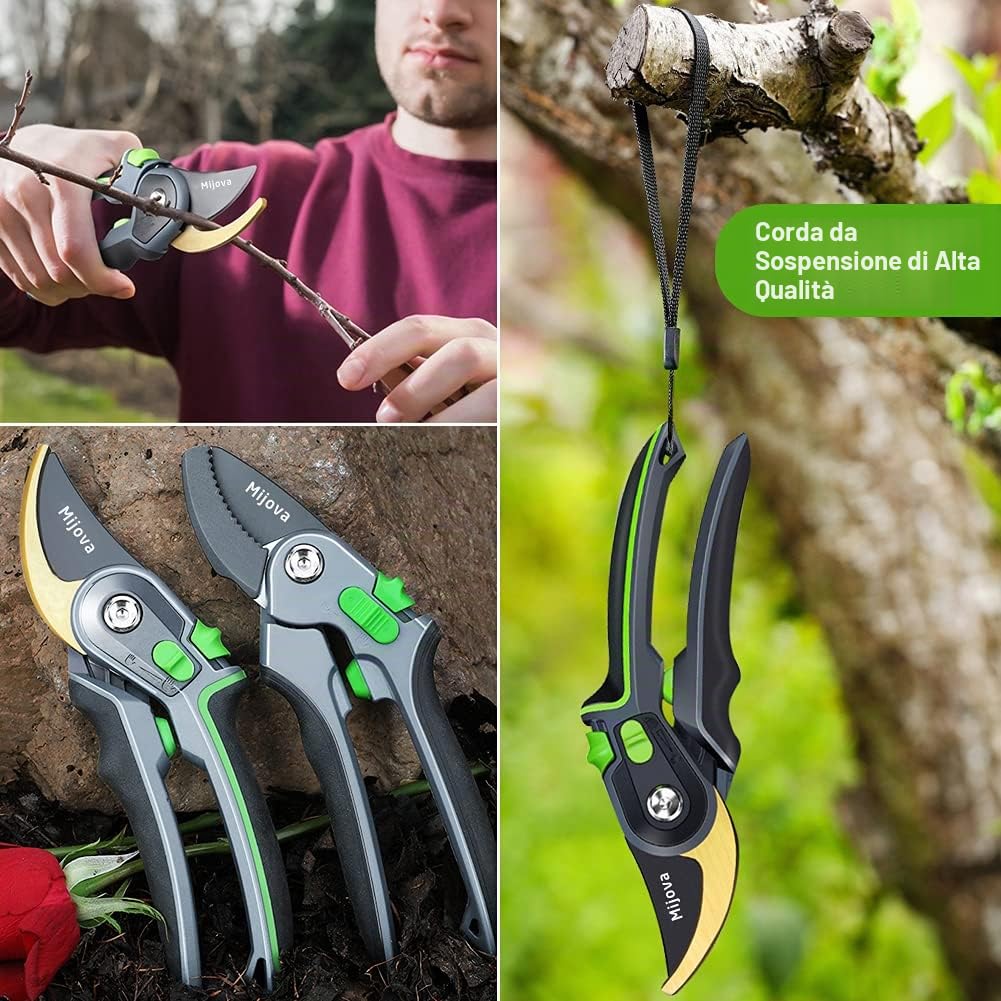 Cesoie da giardino - cesoie da giardino per impieghi gravosi con lame in acciaio inox - design ergonomico - cesoie per piante - cesoie per rose - Un grande regalo per ogni amante del giardino