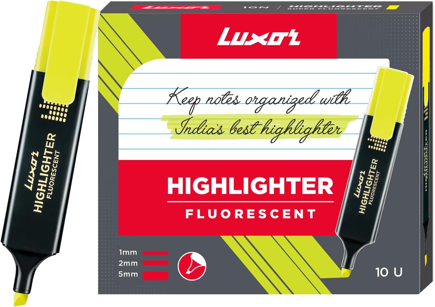- Luxor Fluorescent Highlighter |Pack of 10 |Yellow Colour