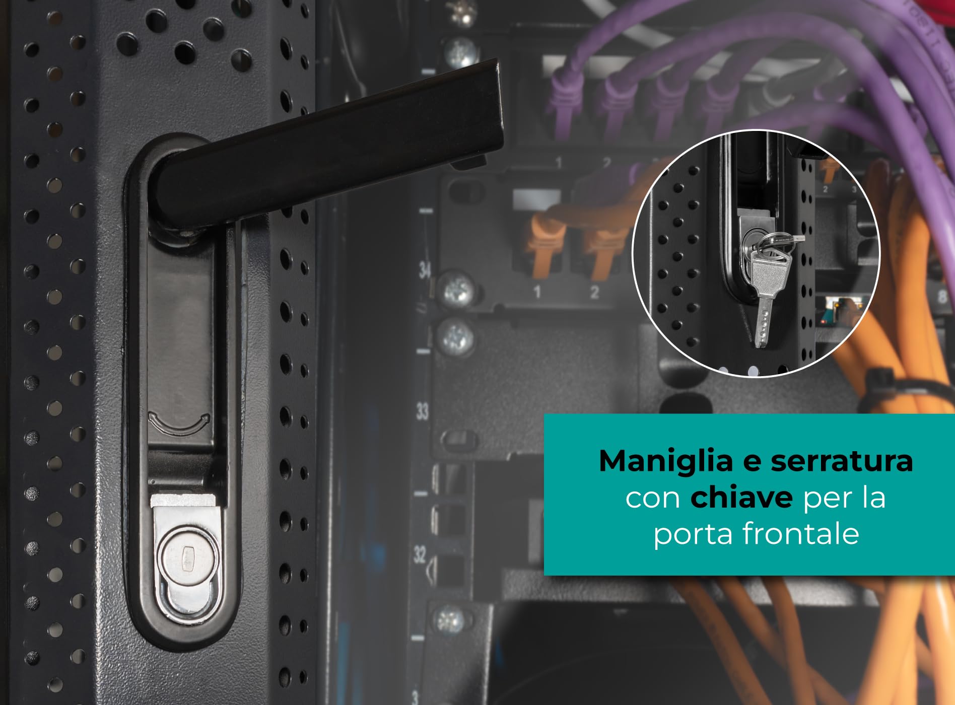 Armadio Rack 42U 800x1000x2000mm con 4 Ventole, 4 Ruote, 4 Montanti, Laterali Removibili, Nero per Server e Data Center (AR-42810FB) (42 unità / 1000 profondità / 800 larghezza)