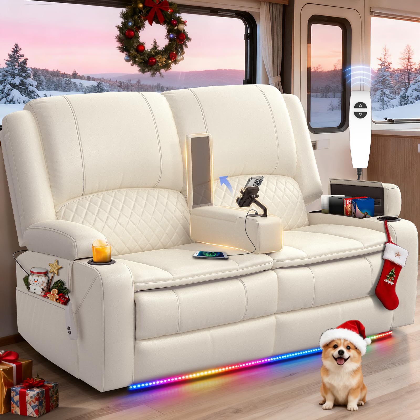 MOSGAT RV Loveseat Recliner Wall Hugger with Hidden Storage