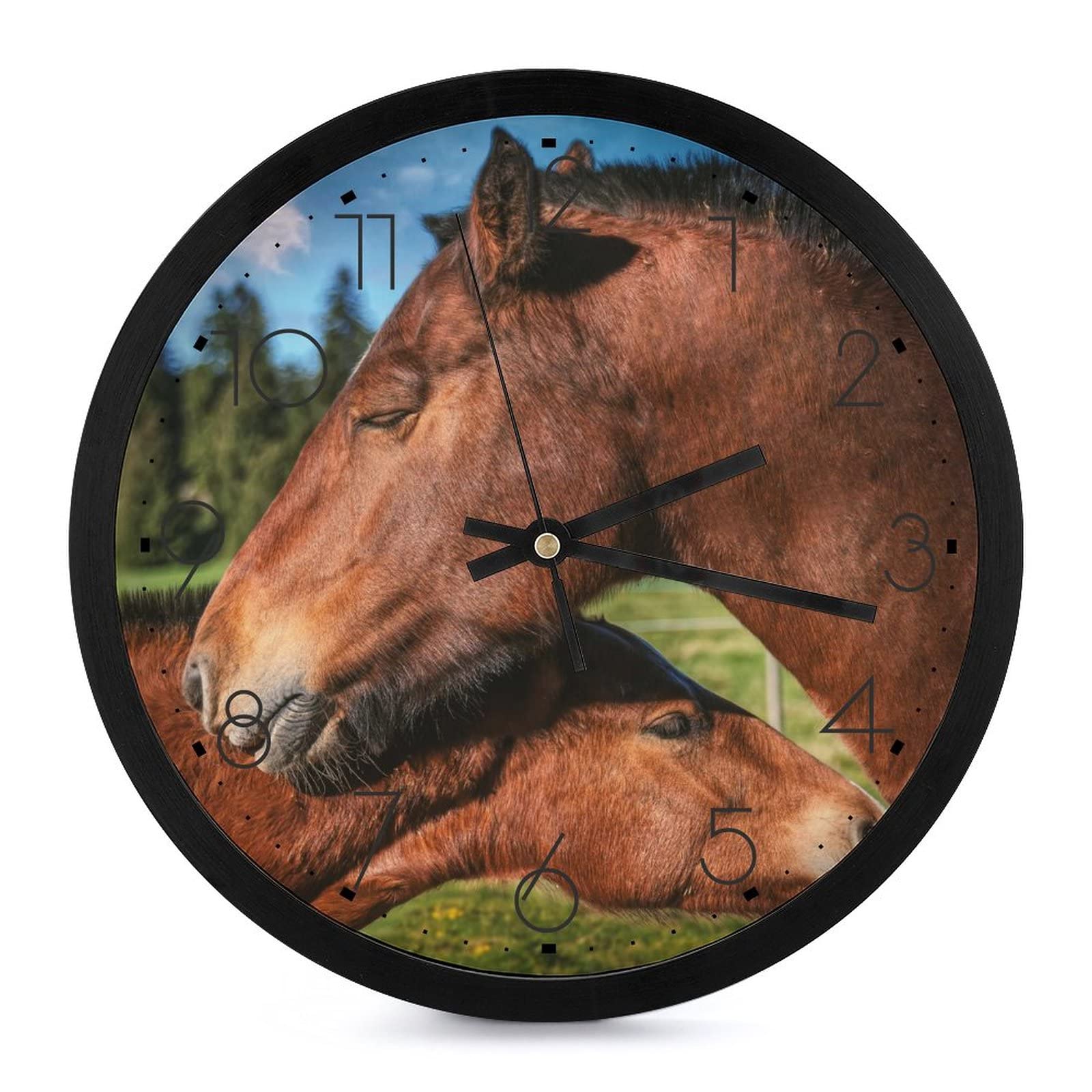Horloge murale decorative cheval brun au design rond soigné
