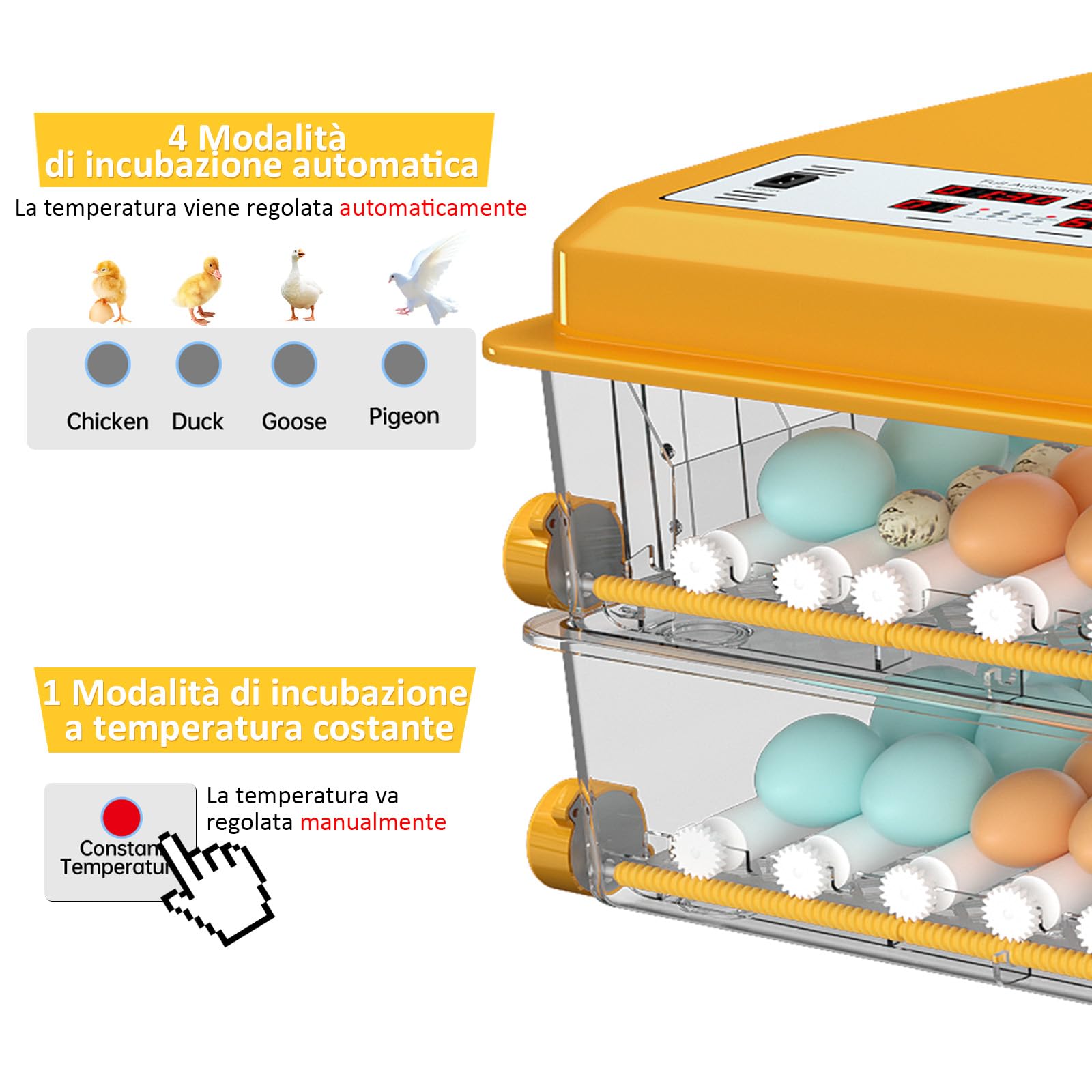 Chalixion Incubatrice per Uova Automatica, Incubatrice per 120 Uova, Rotazione Automatica, Monitoraggio dell'umidità, Controllo Temperatura, 5 Modalità di Incubazione Automatica, Giorni d'incubazione
