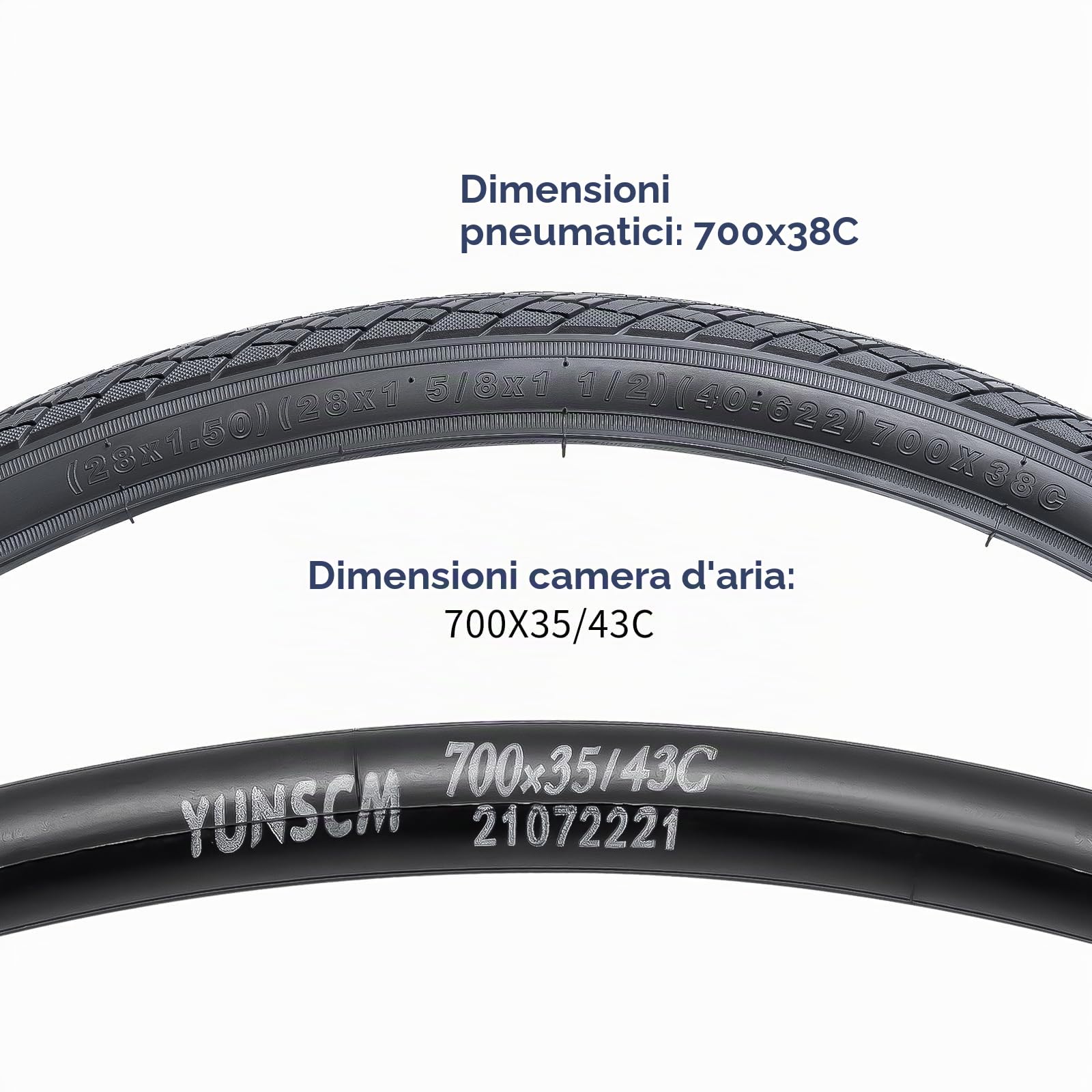 YunSCM Confezione da 2 pneumatici per bicicletta da 28 pollici 28 x 1,50 700 x 38 C ETRTO 38-622 e 700C camera d'aria FV48 mm valvola Presta, pneumatici per bici compatibili 700 x 38C 40-622 700 x 40C