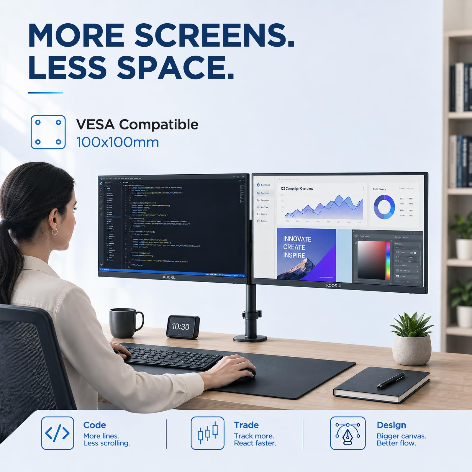 KOORUI Monitor 24" FULL HD, (1920 x 1080, 75 Hz, VGA, HDMI), Flicker Safe, 99% sRGB, Tempo di Risposta 5 ms, Reclinabile, Nero