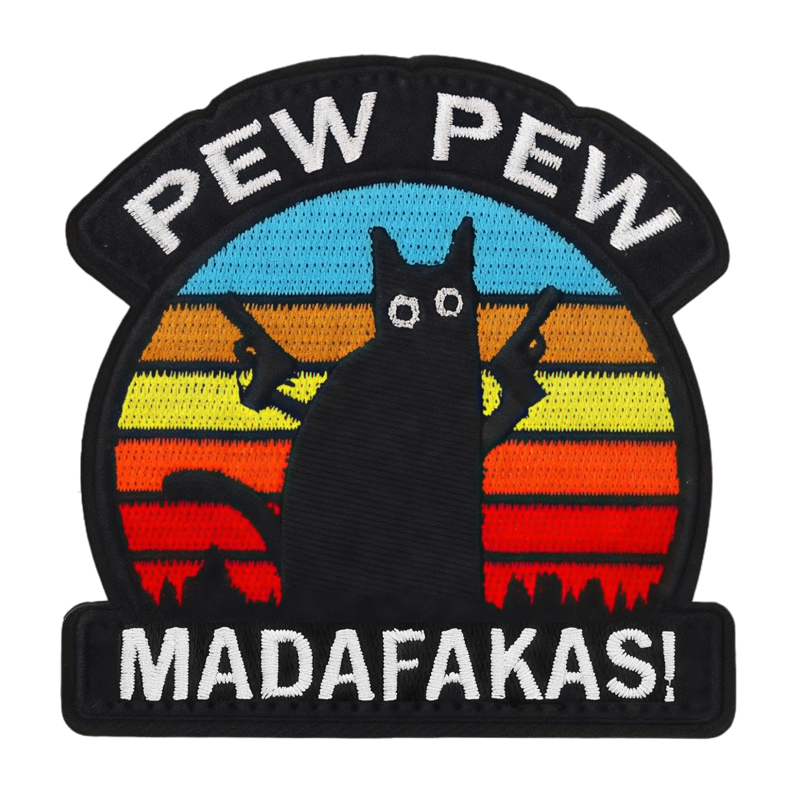 Funny Cat Hook and Loop Fasten Embroidered Applique Patches, Tactical Morale Meme Patches, Funny Cat Applique Patche, PEW PEW Patches for Clothing, Backpacks, Military Uniforms (Style 2)