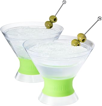 Cooling Martini Glasses Set of 2 10oz Freezer Gel Cocktail Cups Double Wall Insulated Shatterproof Plastic Active Cooling Drinkware for Margaritas, Cosmopolitans, Pool Parties, Home Bar & Gift