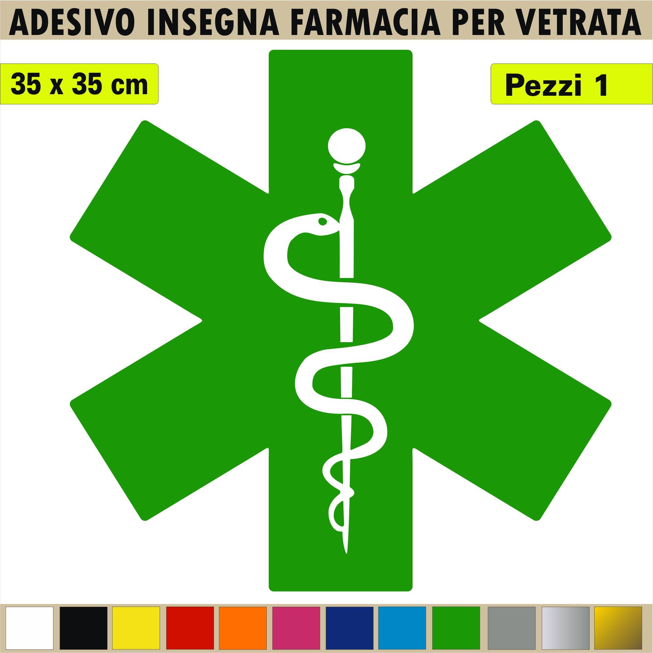 Adesivo (PEZZI 1) Farmacia insegna per vetrina simbolo negozio pharmacy dottore vetrofania da attaccare su porta di vetro Kit A L389 (064 Verde Lime, 35 x 35 cm)