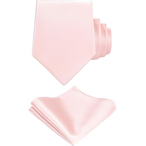 TIE G Solid Satin Woven dyed Color Formal Black Necktie and Pocket Square Sets in Gift Box