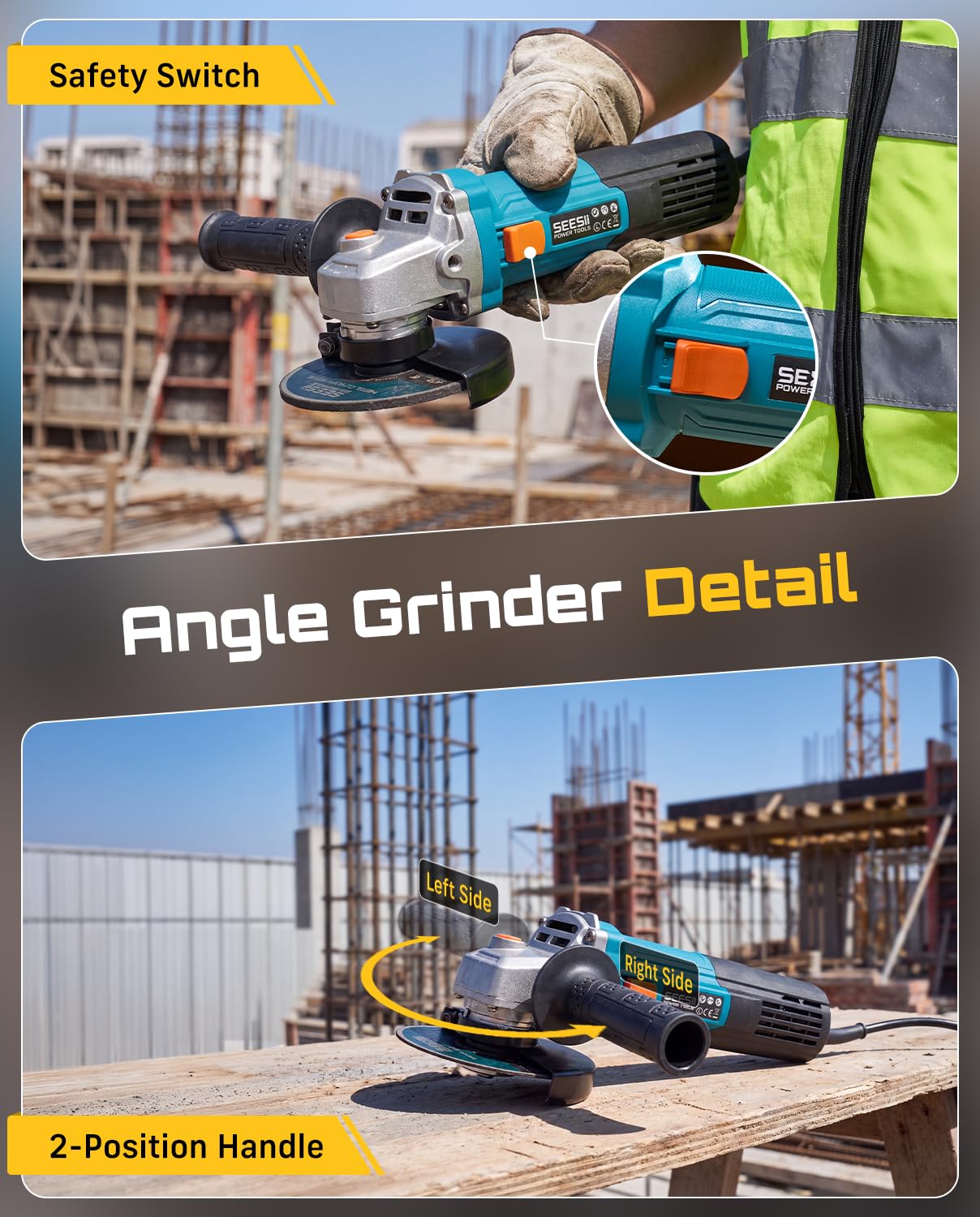 SEESII Angle Grinder - 1200W Lightweight Power Tool -6