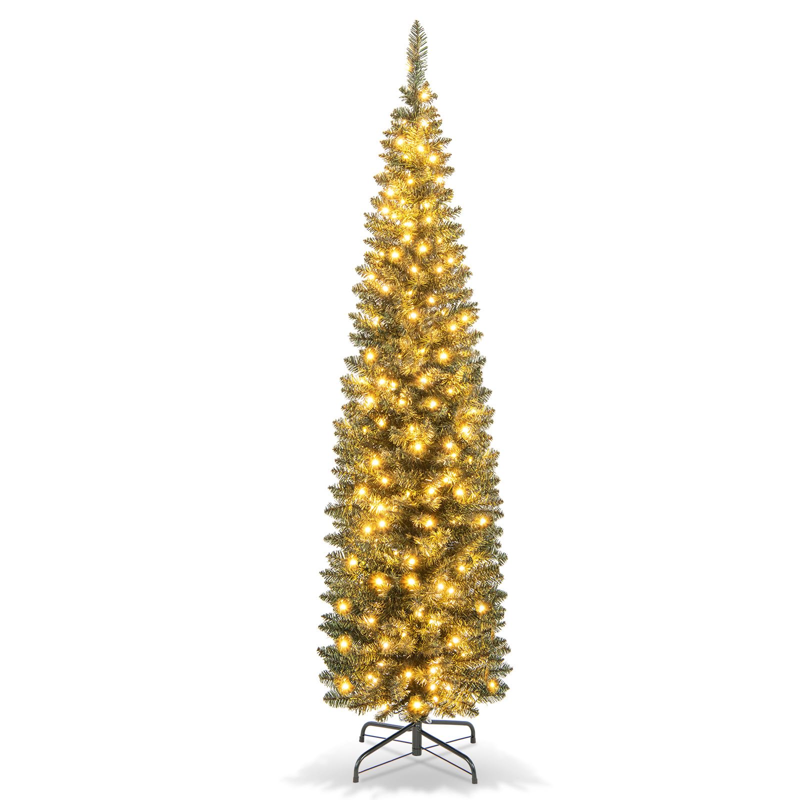 COSTWAY Sapin de Noël Artificiel de 180 cm Lumineux LED, 390 Branches, 180 lumières LED Blanc Chaud, Support en métal Pliable, décoration hivernale, pour la Maison, Le Bureau