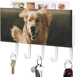 Retriever Key Holder with 5 Hooks Mail Organizer for Wall White | Key Hanger for Wall Mount, PU Leather Key Rack with 1 Self-Adhesive Tape
