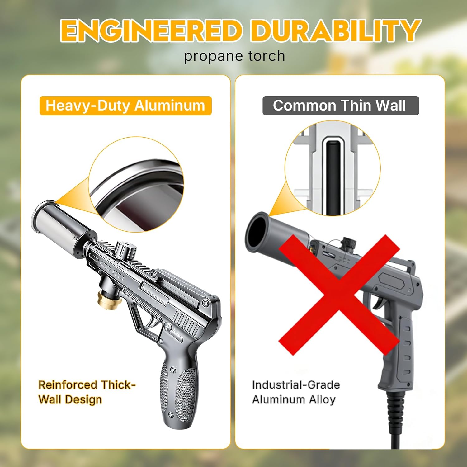 Propane Torch Gun, Adjustable Turbo Flame Blowtorch – 3272°F Max,Culinary Torch for BBQ, Searing Steak, Sous Vide, Campfire Starter (Tank Not Included)