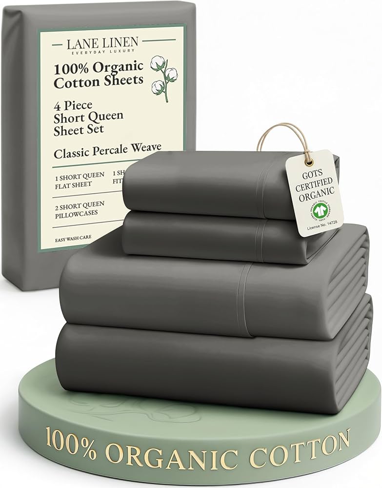 LANE LINEN RV Queen Sheets Set - 100% Organic Cotton Camper Sheet Sets 15" Deep Pocket Fitted (Short Charcoal)