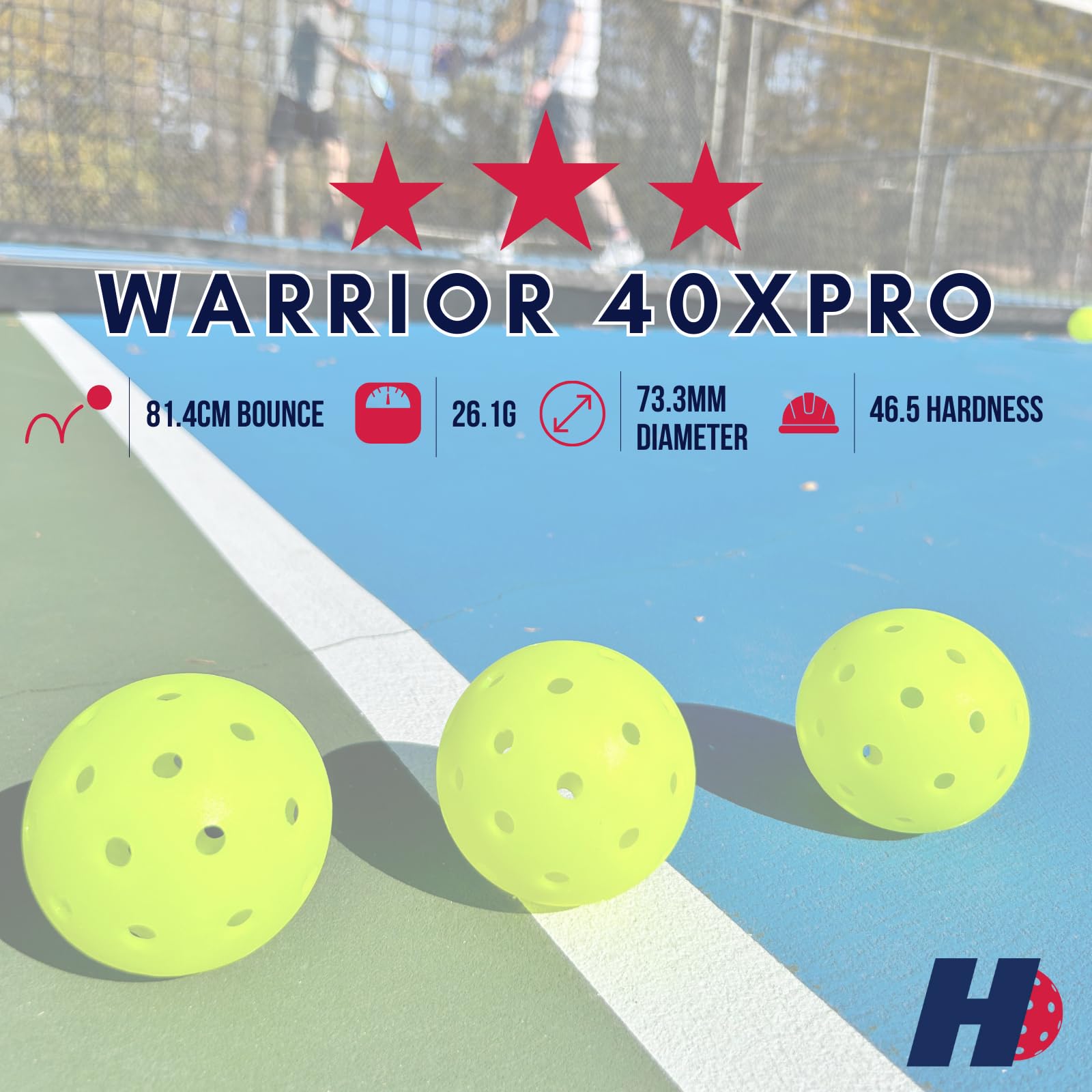 Hero Pickleball Warrior 40XPRO - Set of 12 Durable Pickleball Balls. Meets USA Pickleballs Requirements. Works with All Pickleball Paddles Consistent Flight & Spin - 40 Machine-Drilled Holes 2