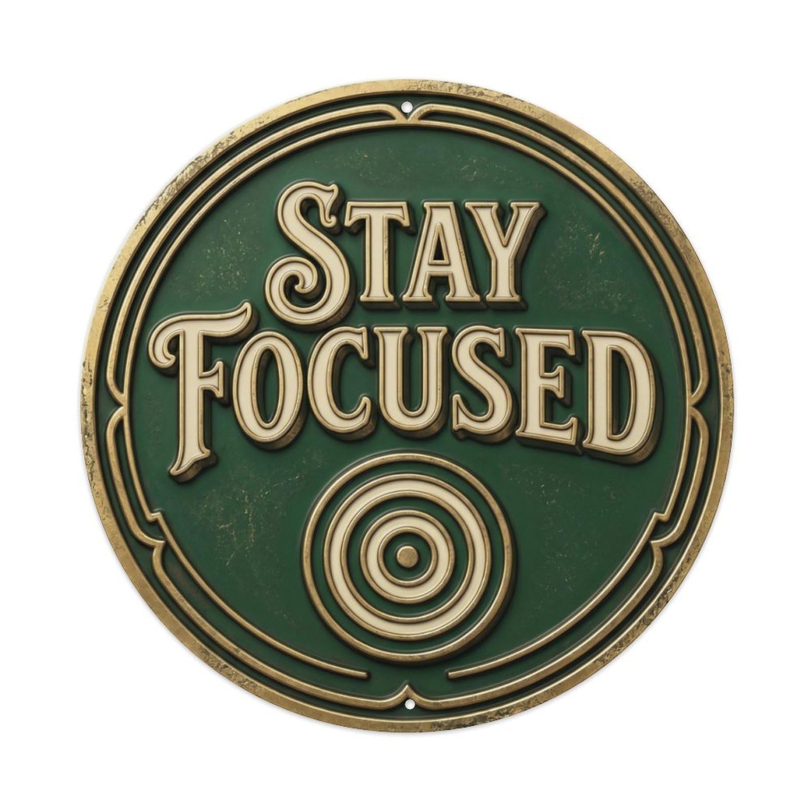 Fqcyn Style Stay Focused Classic Hanging Accessory Retro Slogans Metal Tin Sign Plaque Wall Decor For Cafe, Club Bar, Office, Home Garden Round Metal Poster 8X8inch