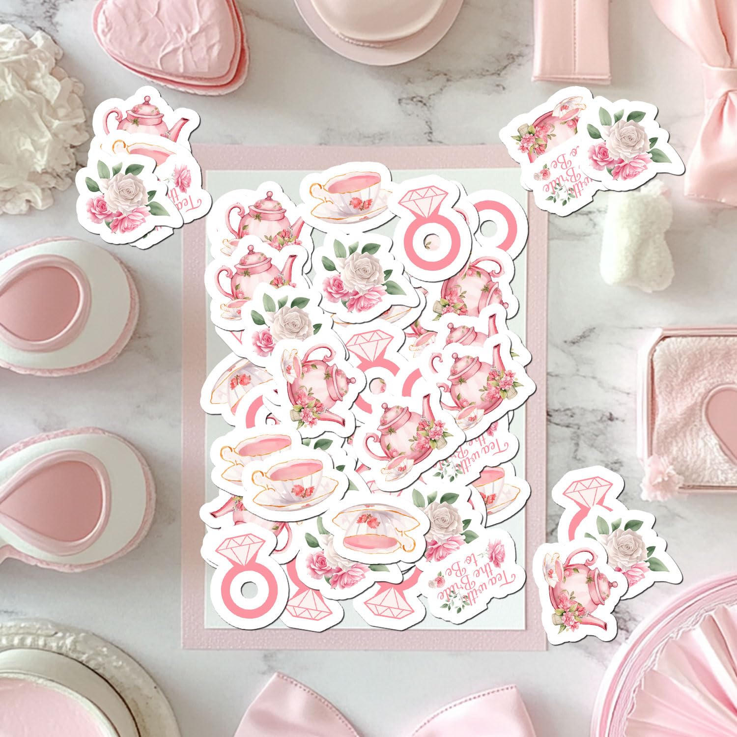 Confeti para fiesta de té, tiempo para el té con la futura novia, confeti, taza de té, tetera de papel, diseño floral rosa, decoración de mesa de despedida de soltera, para una novia que está