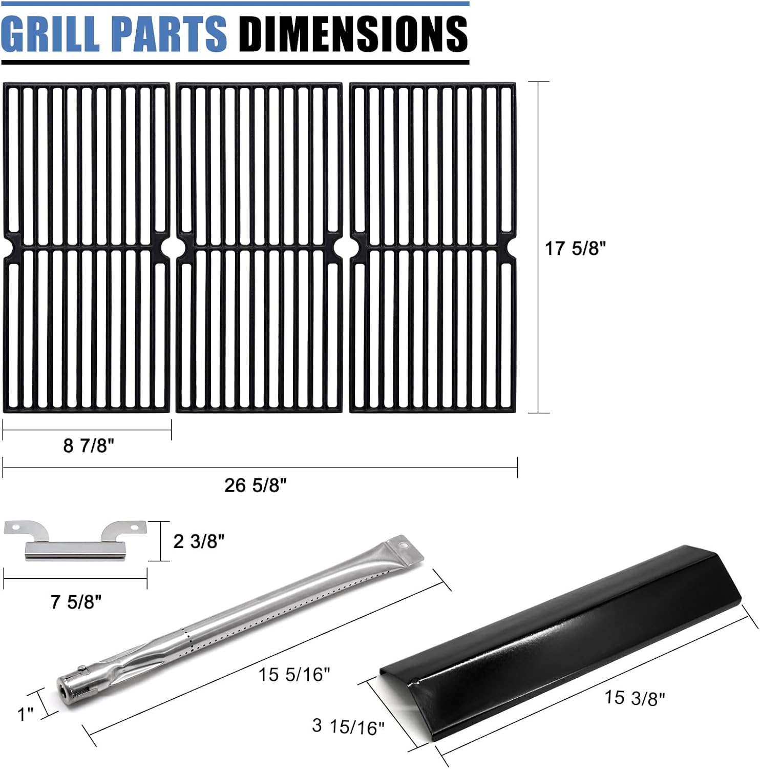 Adviace Grill Parts for Brinkmann 810-8411-5 810-1415-W 810-2415-W, Grill Grate & Heat Plate & Burner and Grill Carry Over Tube Replacement for Brinkmann 810-8411-5 Grill