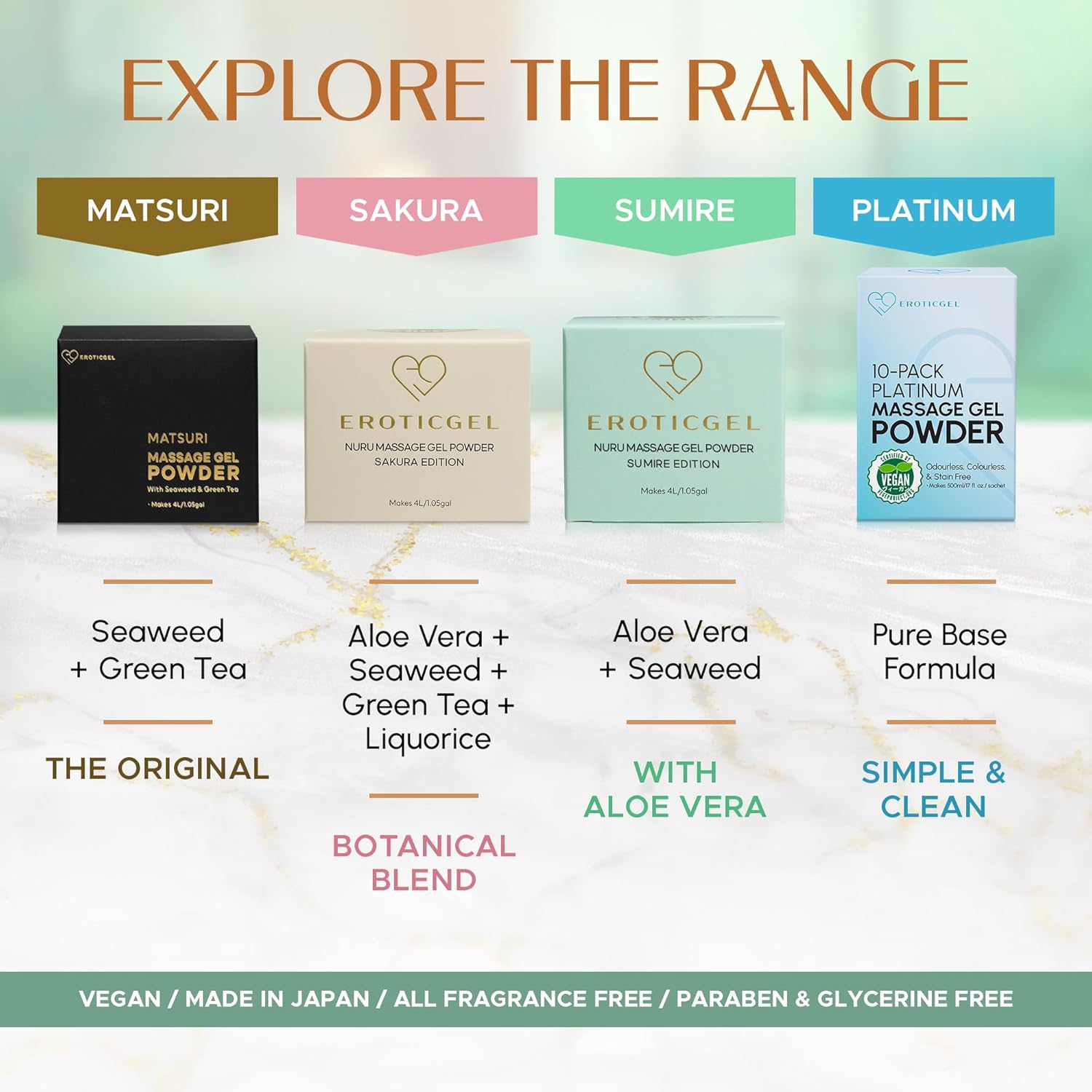 Sumire Edition Japanese Nuru Massage Gel Powder 500g | Nori Seaweed & Aloe Vera | Professional Use | Made in Japan | Vegan | Fragrance Free | Water Based | Makes up to 13.2 Gallons
