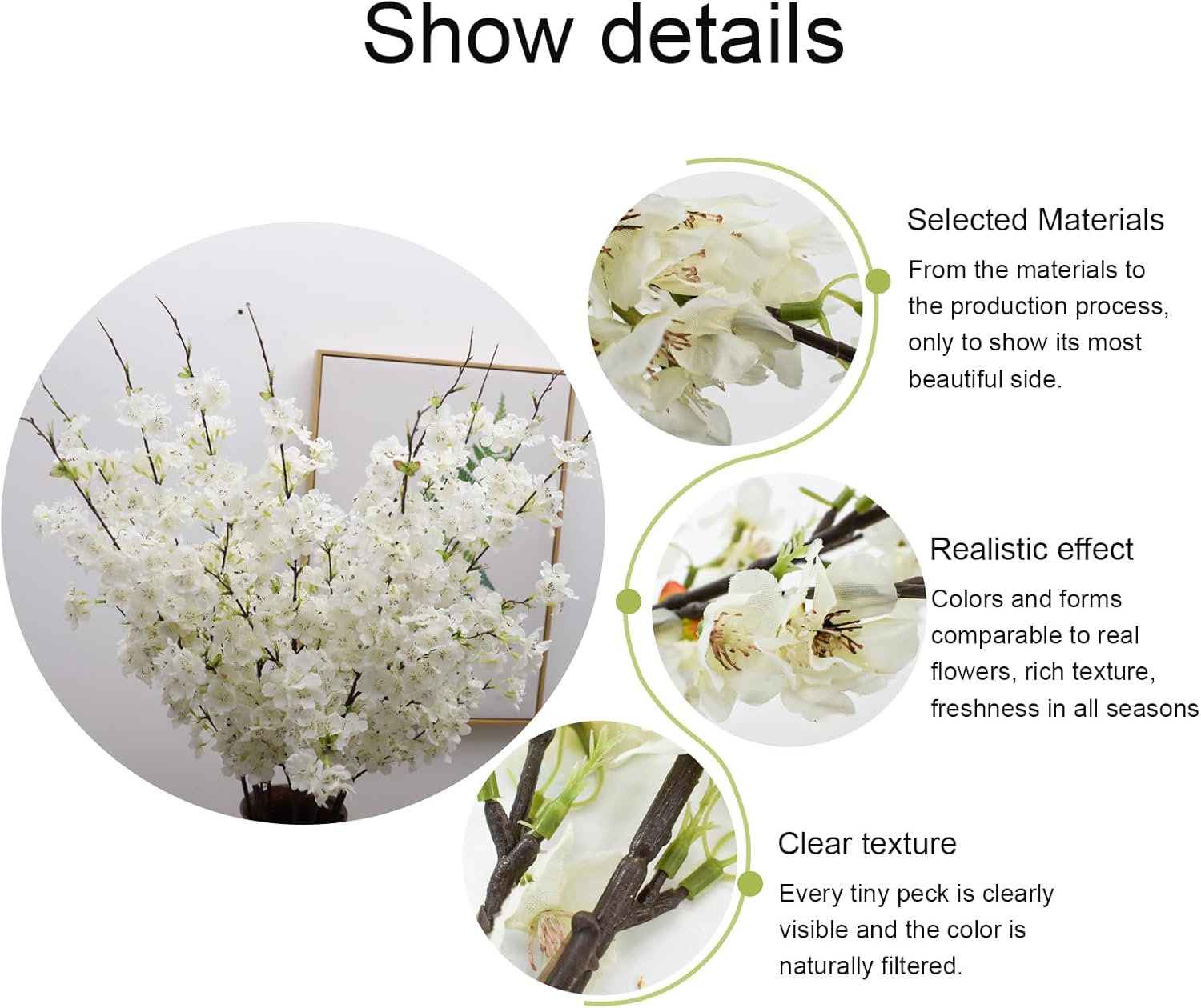 6PCS Artificial Cherry Blossom Branches Faux Cherry Silk Flowers Vine Tall Stems Artificial Flower for Vase Wedding Home Decor (White) - Image 3