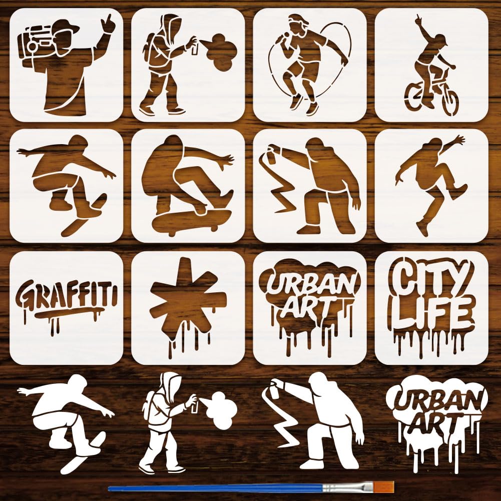 FINGERINSPIRE Graffiti spuitbus schilderij stencil 21 x 29,7 cm Hol graffiti stijl sjabloon herbruikbare spuitbus stencil decoratief handpatroon sjabloon voor schilderen op houten stof canvas