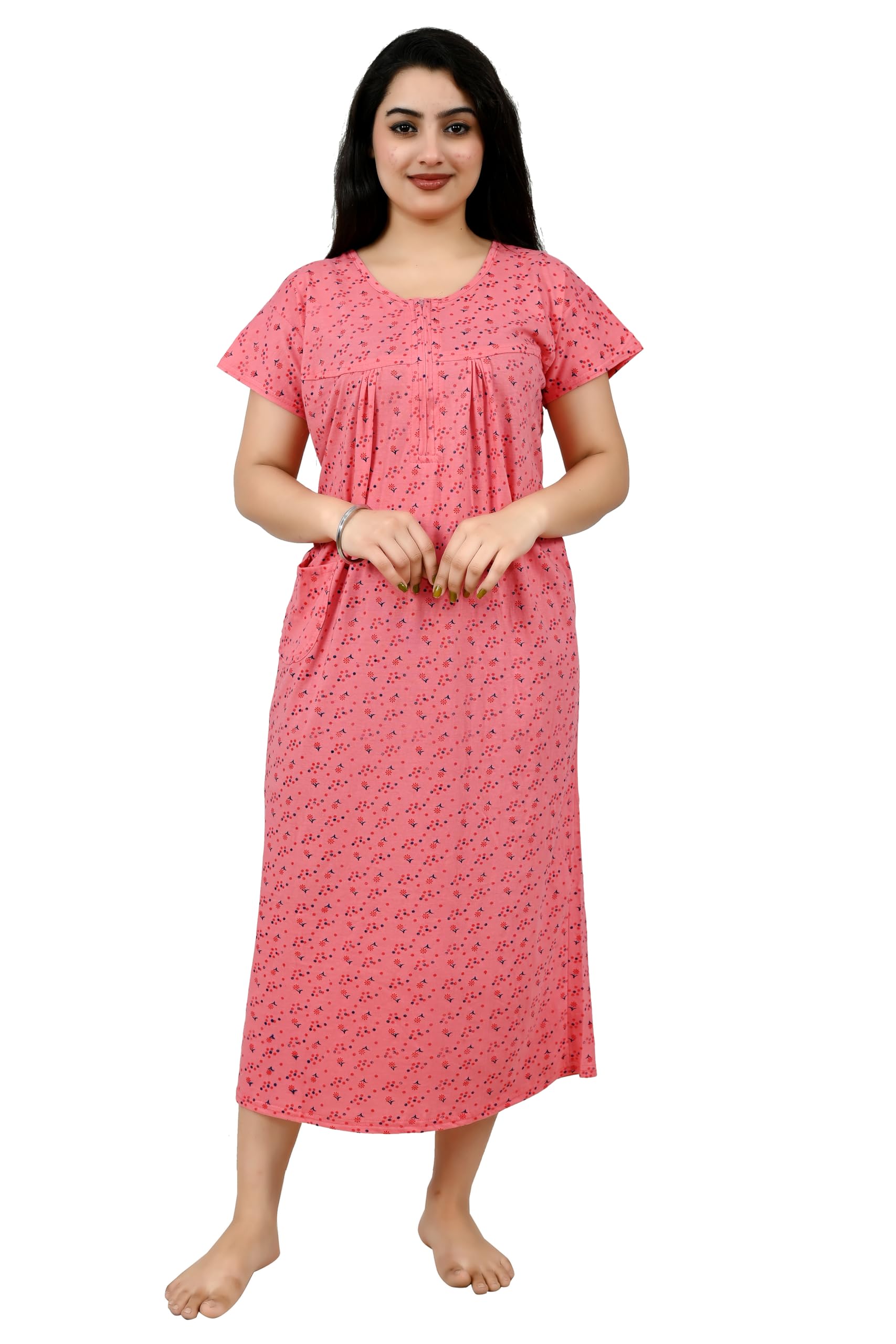miavii creation MIAVII Women's Comfortable Printed Hosiery Zipper Short Night Dress/Nighties/Maxi/Sleepwear/Night Wear Dress-picture-56
