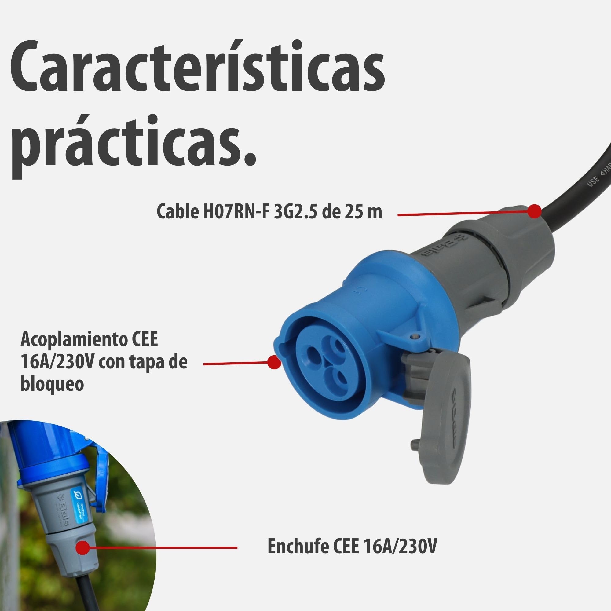 Brennenstuhl Cable Alargador Camping CEE 230V 25m (Cable H07RN-F 3G2.5 en Color Negro, Cable Eléctrico Camping para Uso Permanente en Exteriores IP44, Made in Germany)