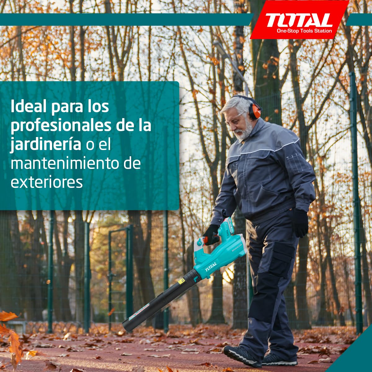 TOTAL - Soplador Brushless a Batería - 83 x 25 x 3 cm - Azul - Volumen de 8,5 m3/min - Soplador con Control de Velocidad Variable para Limpieza de Hojas