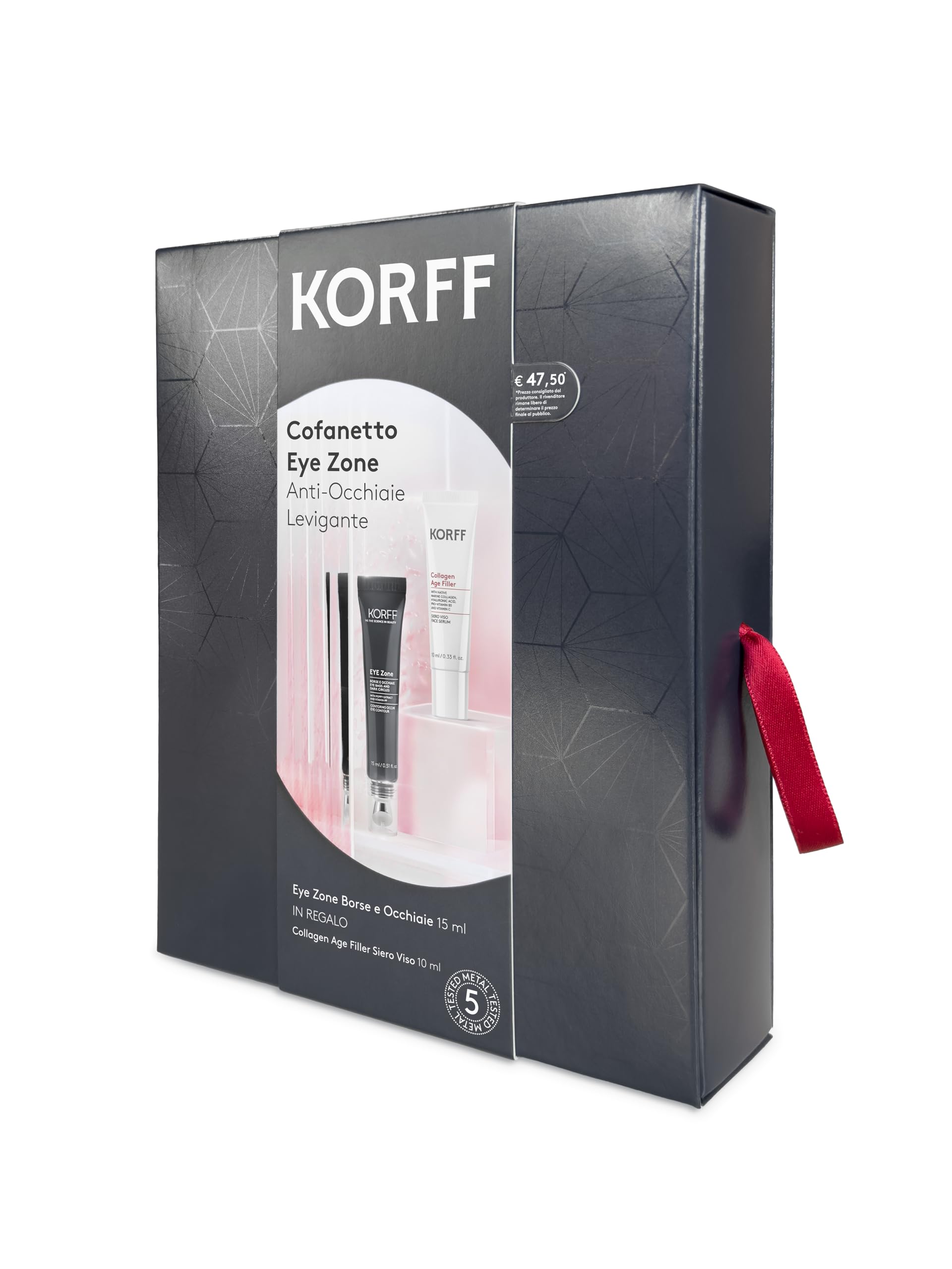 Korff Cofanetto Eye Zone, Trattamento Anti-Occhiaie Levigante e Idratante per la Zona Contorno Occhi, Idea Regalo, Eye zone borse e occhiaie 15 ml IN REGALO Siero Viso Collagen Age Filler 10 ml