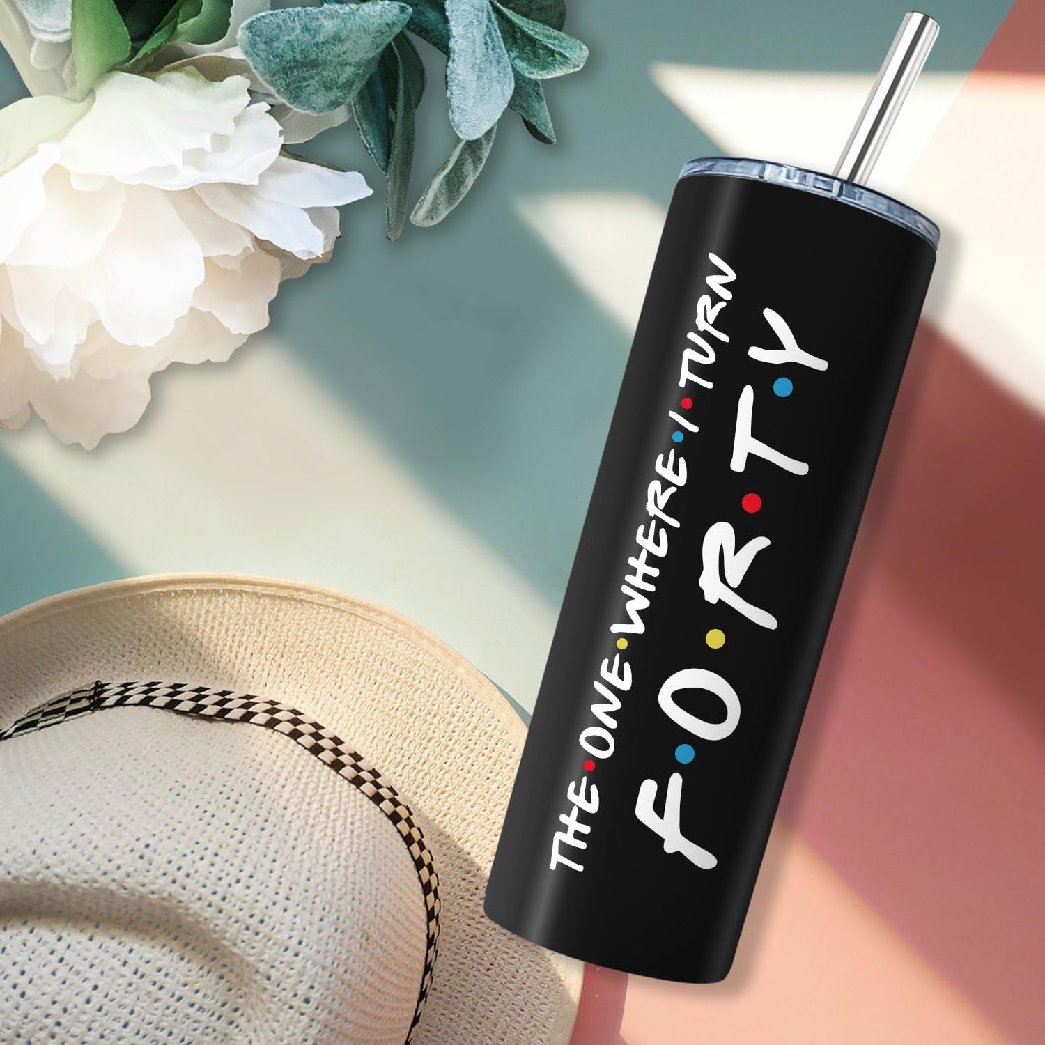 40th Birthday Gifts For Women 1985 Birthday Decoration For Women Female 20oz Wine Tumbler Happy 40 Year Old Bday Presents For Bestie Friend Sister Woman Black Wine Cup With Turn Forty Keychain - Image 2