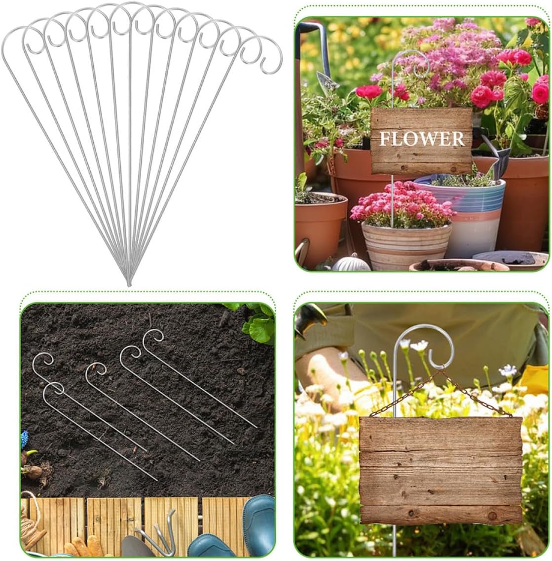 30pcs Garden Shepherd Hooks Plant Label Holders, 30cm Metal Plant Sign Stakes for Outdoor Flower Planters and Garden Markers