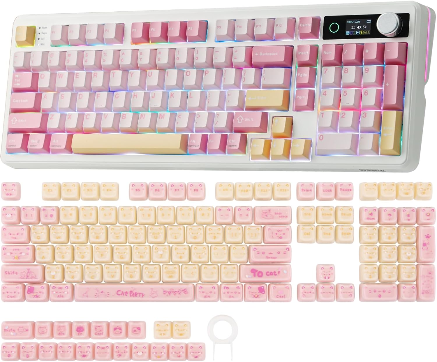 EPOMAKER TH99 PRO 96% Mechanical Keyboard with Screen & Knob+JellyPaw Keycaps Set, 128-Key Cute Cat Keycaps for Gaming Keyboard