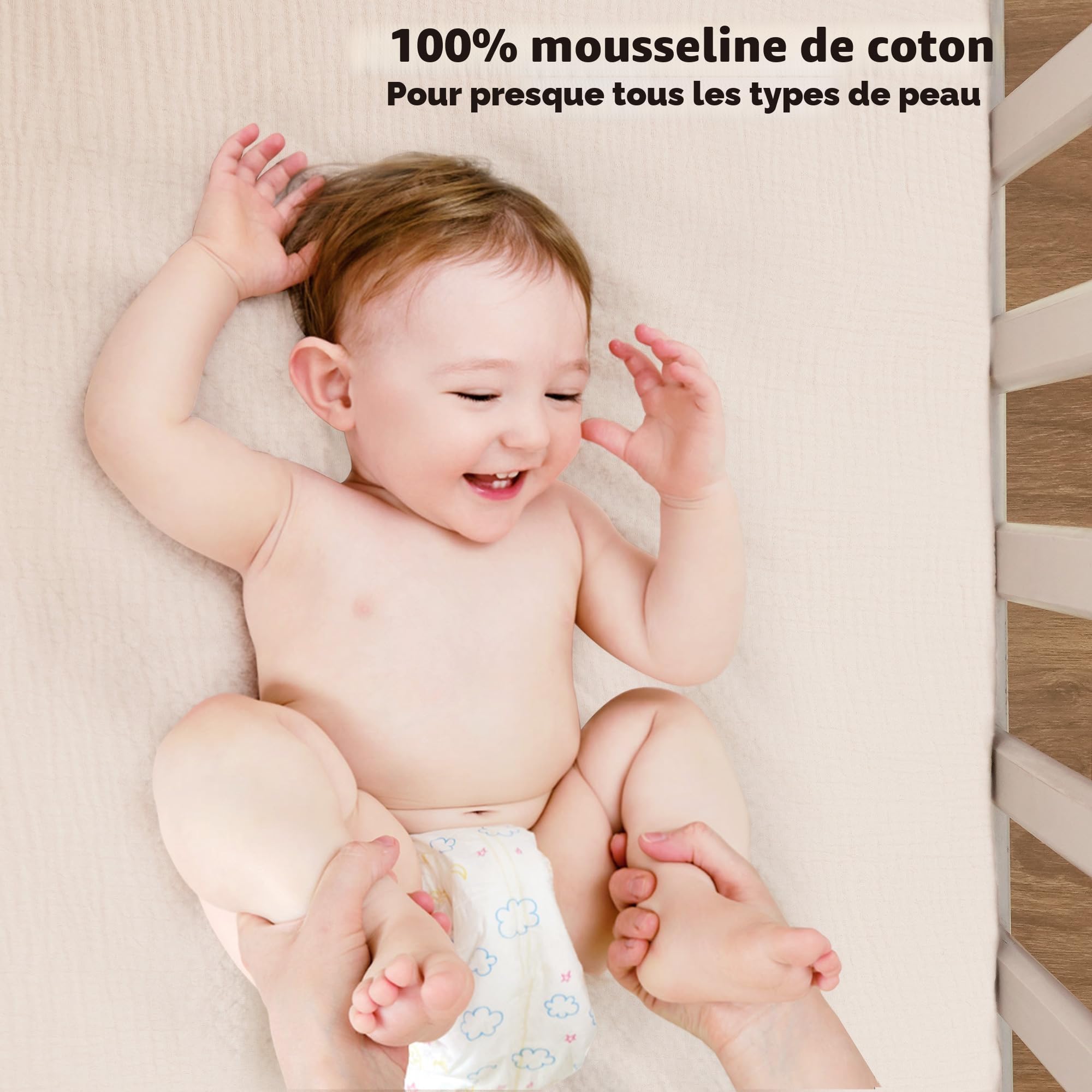 Susurration Lot de 2 Draps Housses pour Enfants 100% Coton Mousseline Draps de lit pour Bébé Drap Housse pour Lit de Voyage Draps D'appoint 60x120cm (Beige Marron)