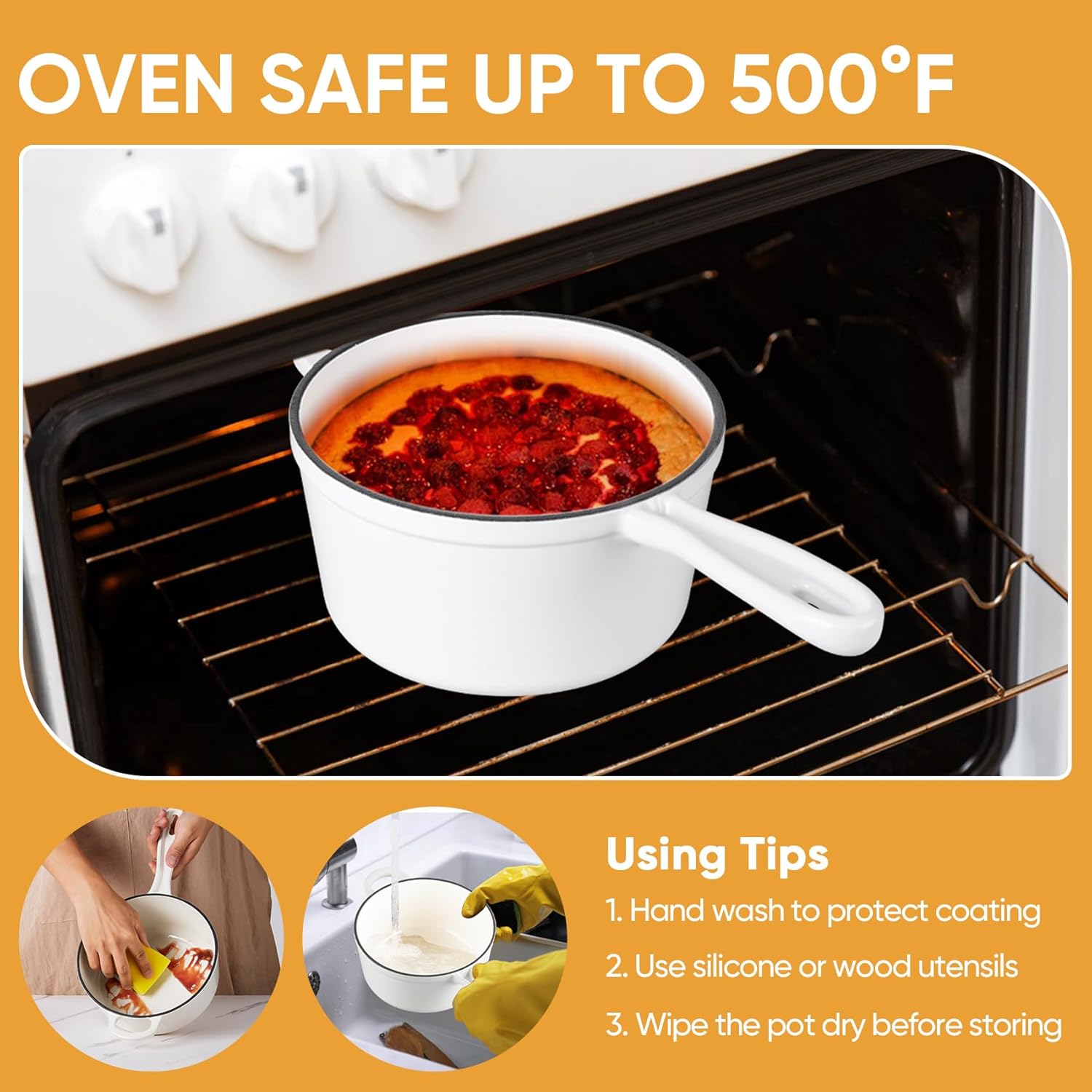 TeamFar 1+2QT Enameled Cast Iron Sauce Pan, Small Sauce Pot with Lid, Mini Dutch Oven Saucepan for Cooking/Simmering/Baking/Boiling, Sturdy & Nonstick, Oven Safe & Fit for Induction - White