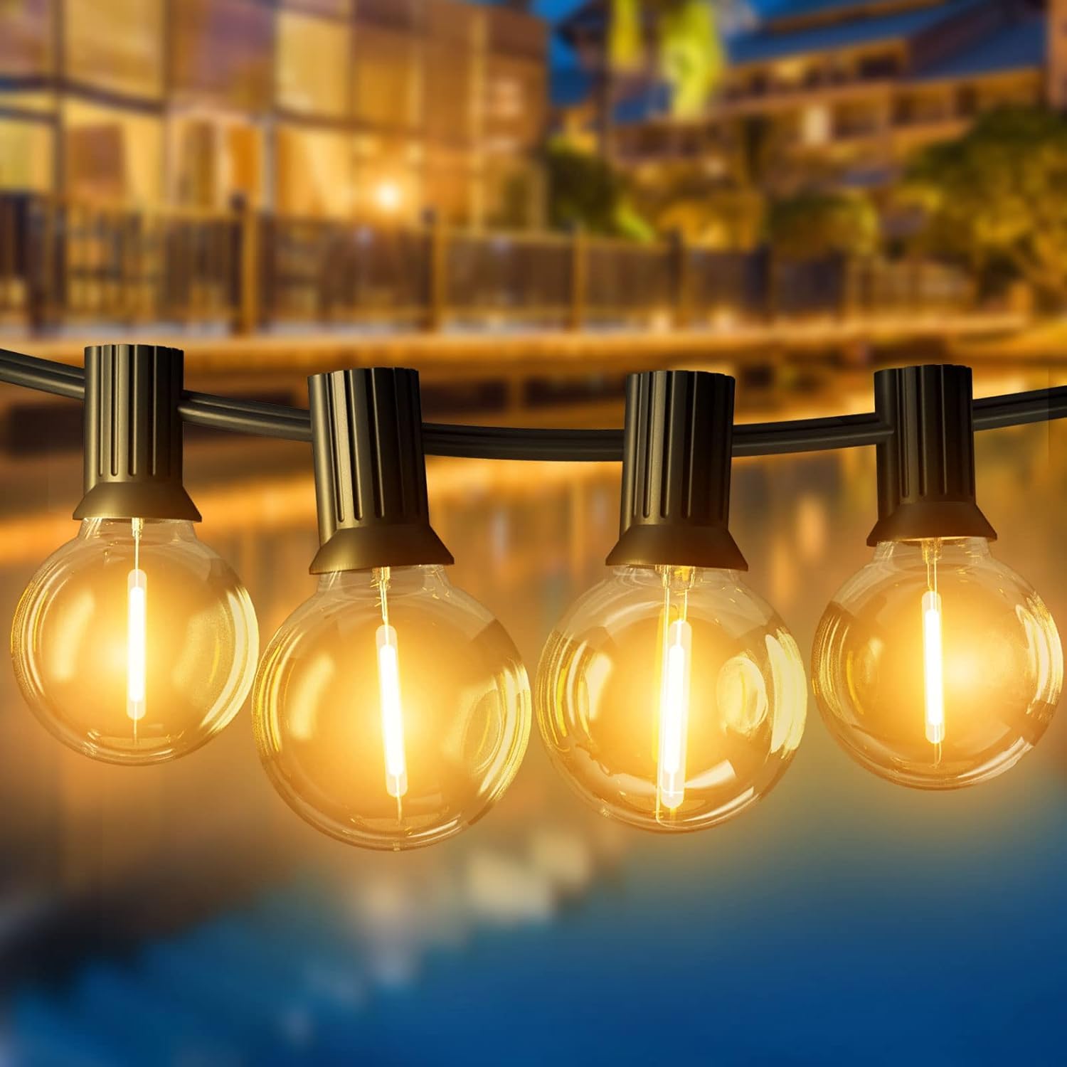 FARNY Guirnaldas Luces Exterior G40, 18 Metros 30+1 LED Bombilla Plástico para Exterior Interior, Guirnaldas Luminosas Cadena de Luces Decoración para Jardín, Boda, Navidad, Fiestas - Blanco Cálido