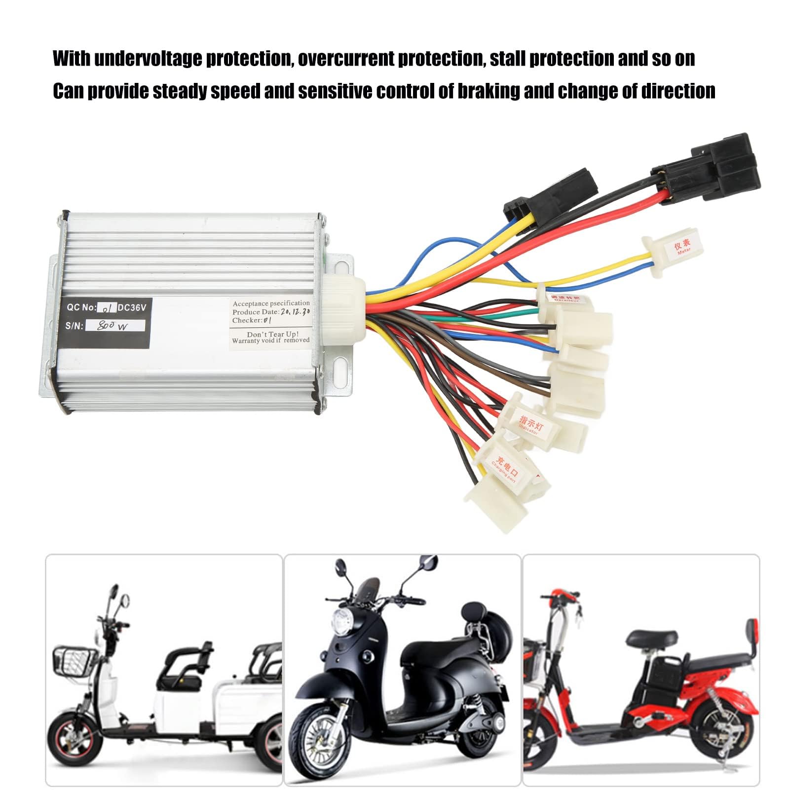 Alomejor 36V 800W, Controlador de Motor de Cepillo, Controlador de Velocidad de Bicicleta Eléctrica, Scooter Eléctrico, Motor de Cepillo de Triciclo