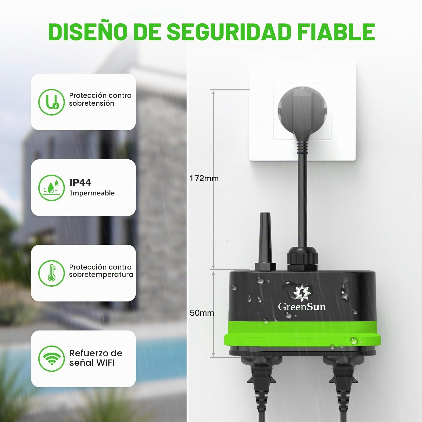 GreenSun Enchufe WiFi para exteriores Alexa – Temporizador exterior Smart Enchufe Exterior Impermeable IP44 Medidor de Consumo de Energía Funciona con Alexa Google Home 2,4 GHz WiFi