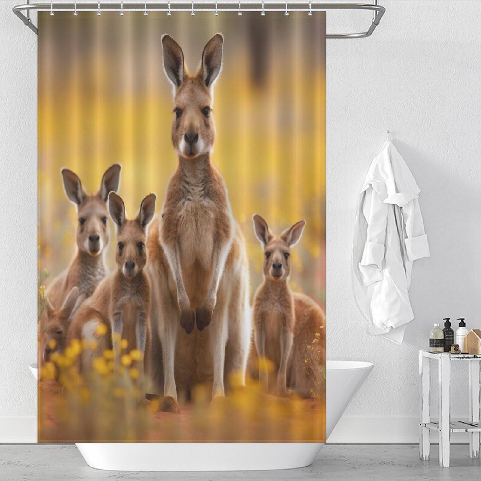 Rideau de douche kangourou étanche en polyester 122x183cm avec 12 anneaux