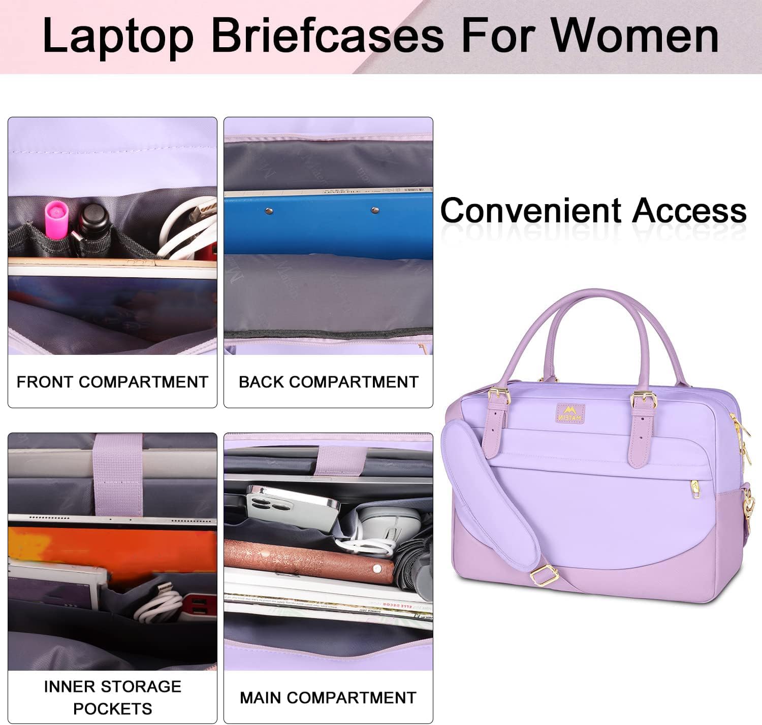 MATEIN Laptop Briefcase for Women, Fashion 15.6 inch Computer Sleeve Bag Case with Adjustable Shoulder Strap, Water Resistant Cute Purple Messenger Work Tote Bag Gifts for Women Nurse Teacher College - Image 7