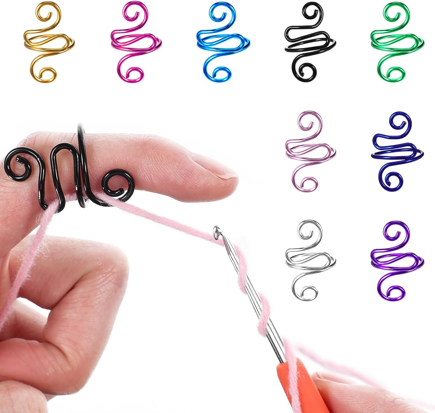 OHPHCALL 9Pcs Adjustable Crochet Tension Rings Yarn Guide Finger Rings for Smooth Yarn Control in Knitting and Crocheting Projects