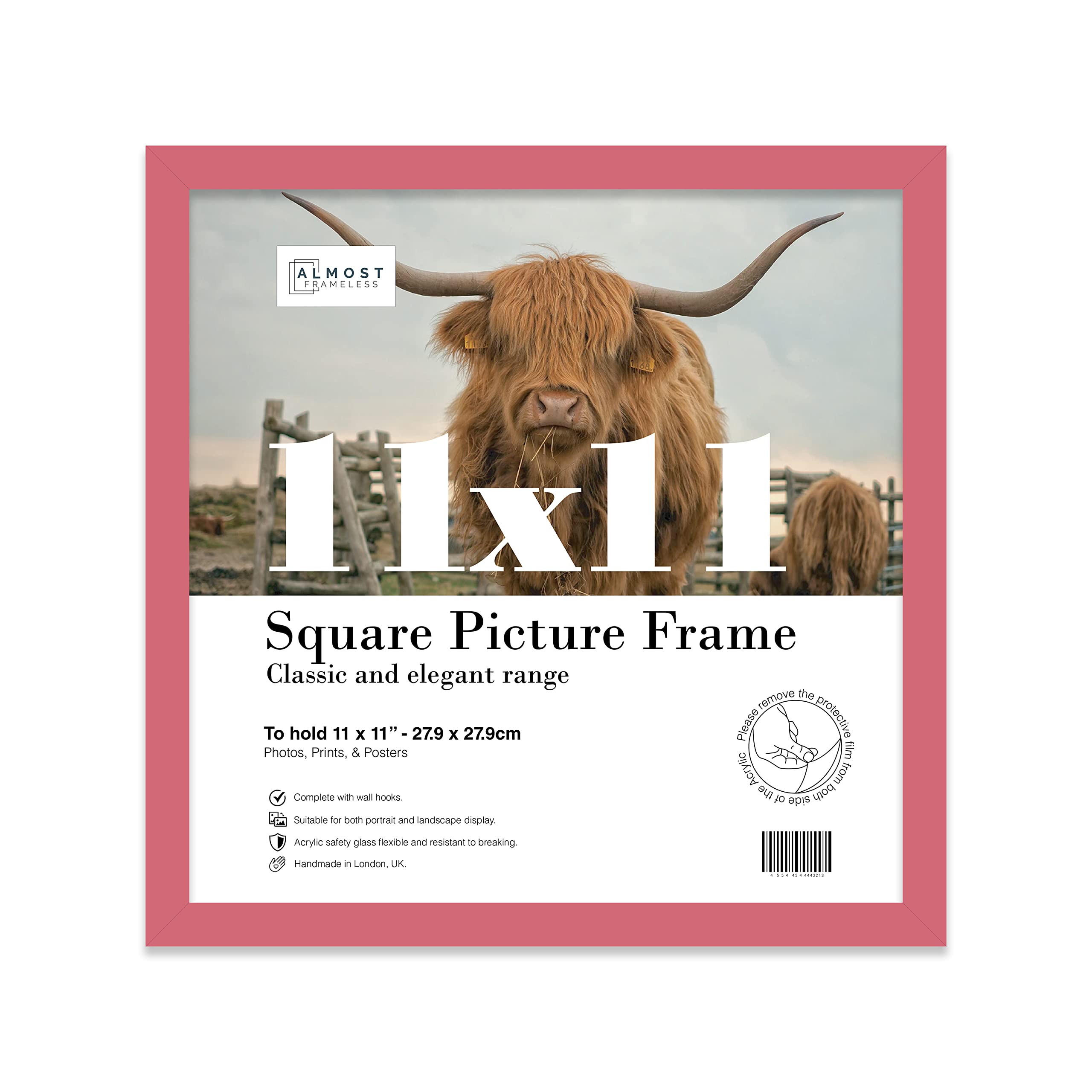 11x11 Inch Pink Square Thin Photo Frame Wall Mountable Thin Picture Frame Standard Square Photograph Size, 11" X 11"(28 X 28cm)