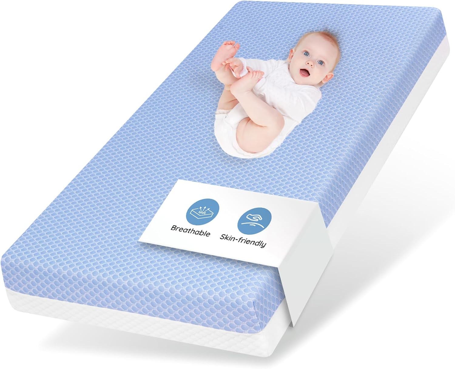 Crib Mattress Dual Sided Memory Foam Baby Toddler Bed Mattress, 52" x 27.6" x 5.5" Soft Breathable Mattresses with Removable Machine Washable Cover, Fits Standard Cribs&Toddler Beds, White&Blue