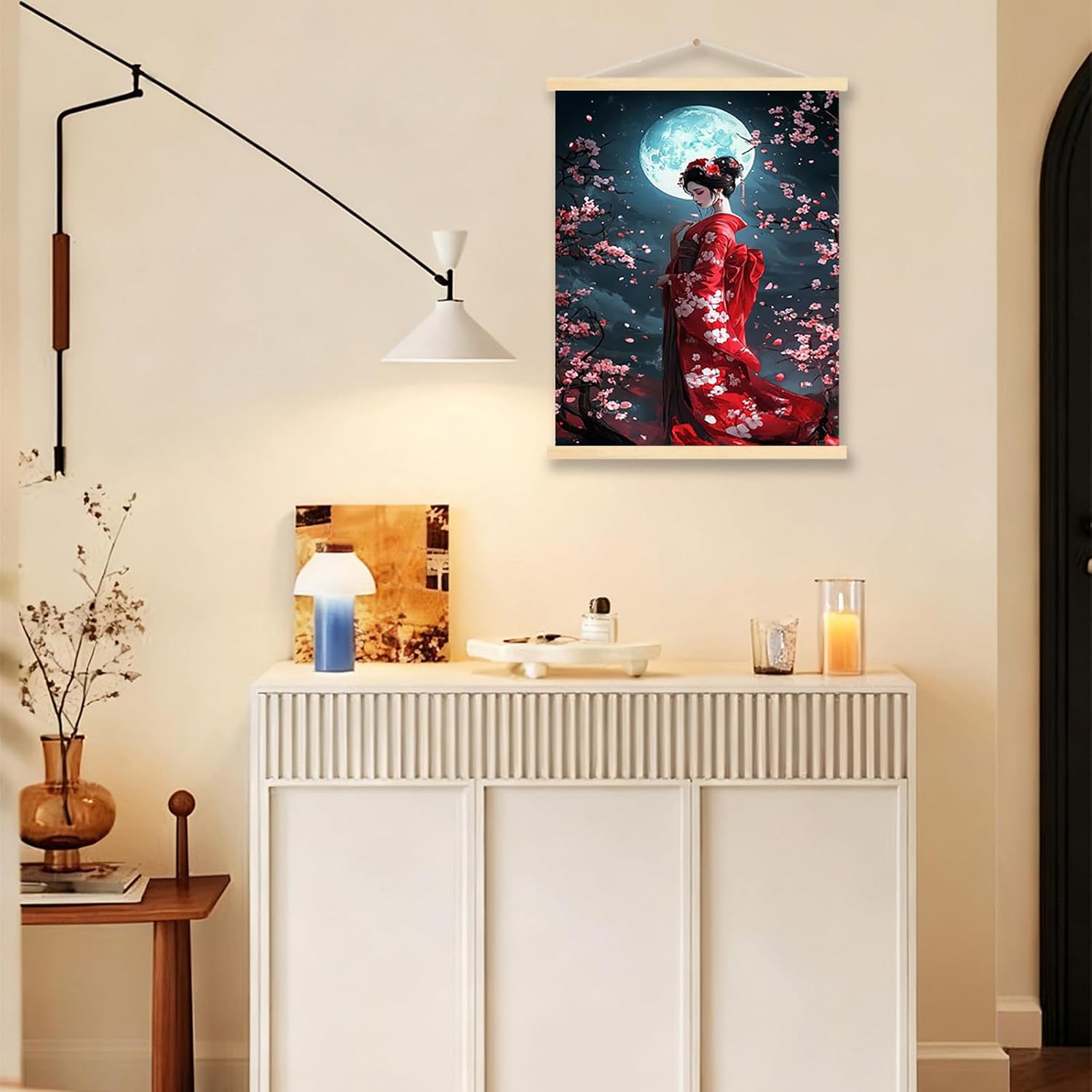 Japanese Geisha Women Portrait Canvas Wall Art Decorative Oil Painting for Bedroom Decoration Framed 12x16inch